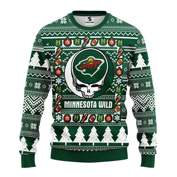 Minnesota Wild Grateful Dead Ugly Christmas Sweater, NHL Christmas Sweater Moonbestprint