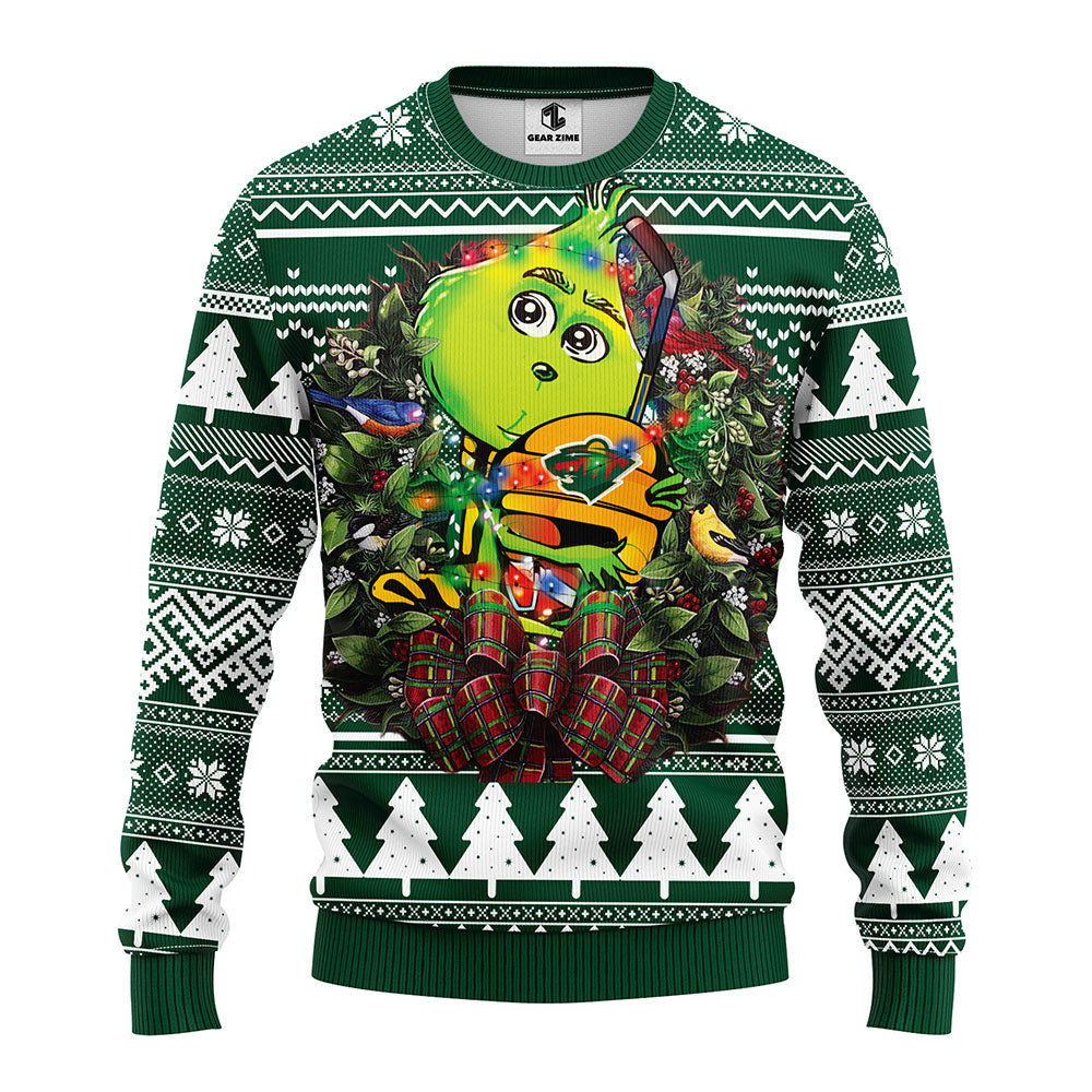 Minnesota Wild Grinch Hug Ugly Christmas Sweater Moonbestprint