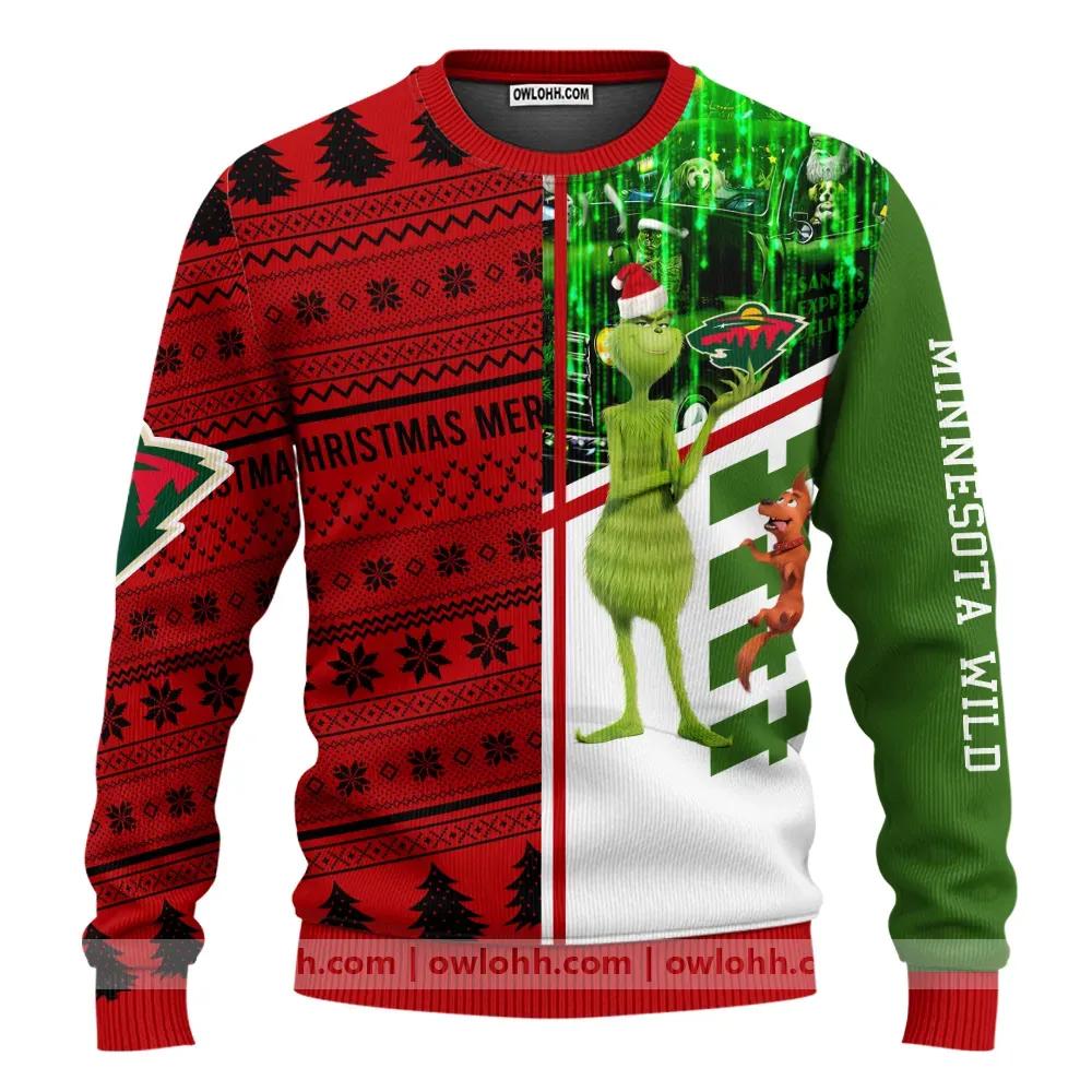 Minnesota Wild Grinch & Scooby–Doo Ugly Christmas Sweater, NHL Christmas Sweater Moonbestprint