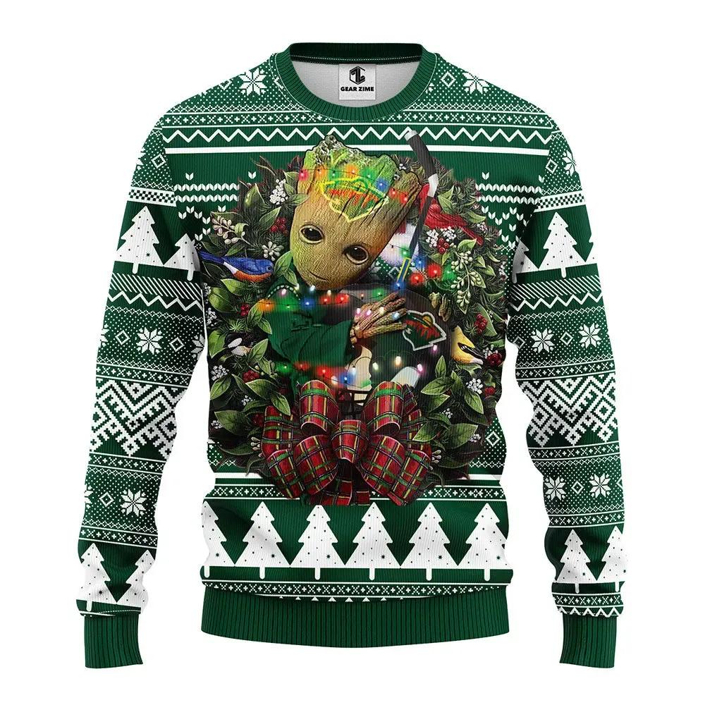 Minnesota Wild Groot Hug Ugly Christmas Sweater, NHL Christmas Sweater Moonbestprint
