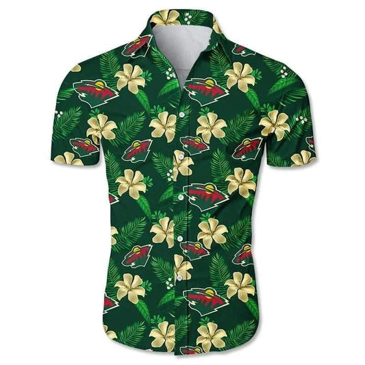Minnesota Wild Hawaiian Shirt Floral Button Up, NHL Hawaiian Shirt Moonbestprint