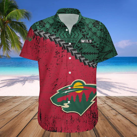 Minnesota Wild Hawaiian Shirt Grunge Polynesian Tattoo - NHL, NHL Hawaiian Shirt Moonbestprint