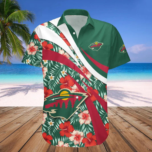 Minnesota Wild Hawaiian Shirt Hibiscus Sport Style - NHL, NHL Hawaiian Shirt Moonbestprint