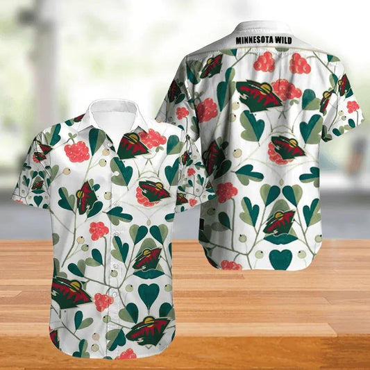Minnesota Wild Hawaiian Shirt Leaf Button Up, NHL Hawaiian Shirt Moonbestprint