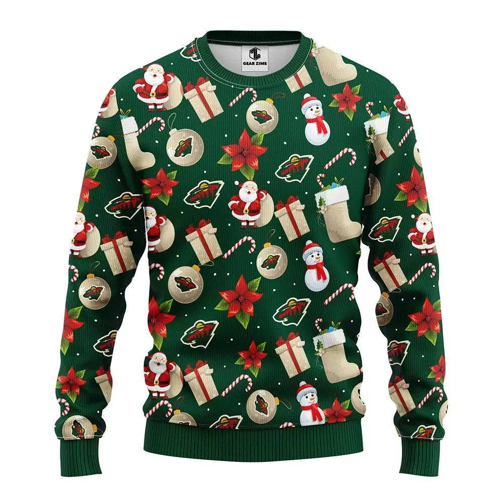 Minnesota Wild Santa Claus Snowman Ugly Christmas Sweater, NHL Christmas Sweater Moonbestprint