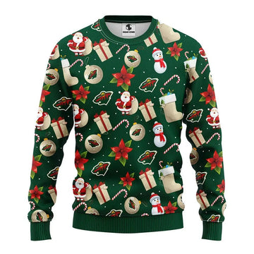 Minnesota Wild Santa Claus Snowman Ugly Christmas Sweater, NHL Christmas Sweater Moonbestprint