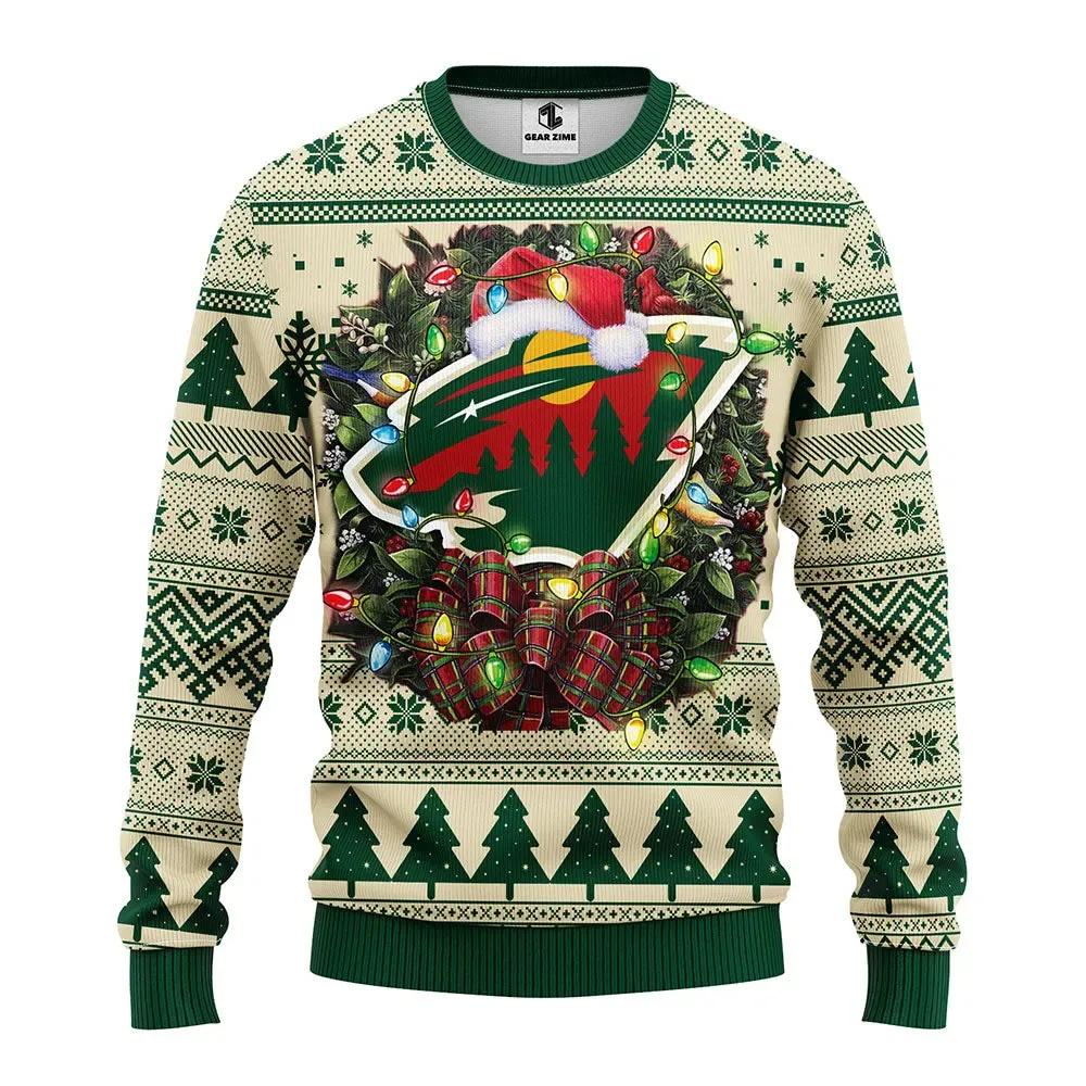 Minnesota Wild Santa Hat Ugly Christmas Sweater, NHL Christmas Sweater Moonbestprint