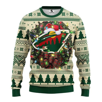 Minnesota Wild Santa Hat Ugly Christmas Sweater, NHL Christmas Sweater Moonbestprint