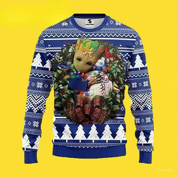 Mlb Atlanta Braves Groot Hug Ugly Christmas Sweater, MLB Christmas Sweater Moonbestprint