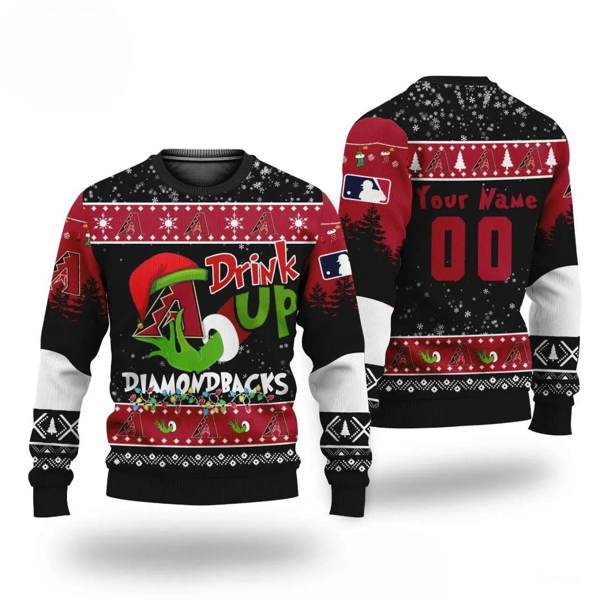 Mlb Grinch Drink Up Arizona Diamondbacks Custom Ugly Christmas Sweater, MLB Christmas Sweater Moonbestprint