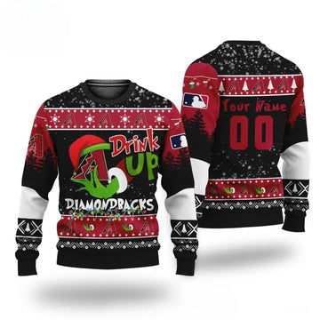 Mlb Grinch Drink Up Arizona Diamondbacks Custom Ugly Christmas Sweater, MLB Christmas Sweater Moonbestprint