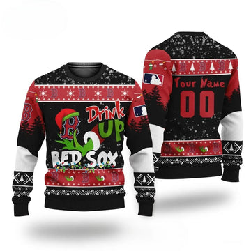 Mlb Grinch Drink Up Boston Red Sox Custom Ugly Christmas Sweater, MLB Christmas Sweater Moonbestprint
