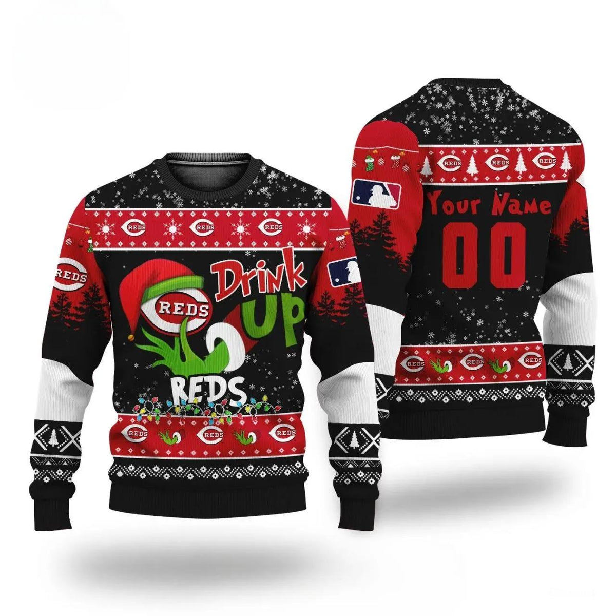 Mlb Grinch Drink Up Cincinnati Reds Custom Ugly Christmas Sweater, MLB Christmas Sweater Moonbestprint