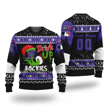 Mlb Grinch Drink Up Colorado Rockies Custom Ugly Christmas Sweater, MLB Christmas Sweater Moonbestprint