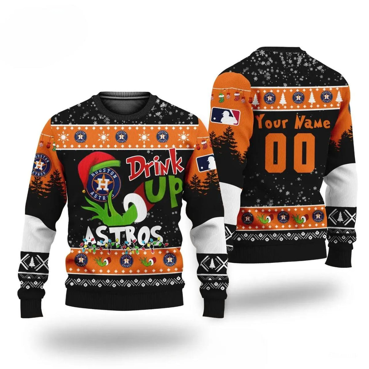 Mlb Grinch Drink Up Houston Astros Custom Ugly Christmas Sweater, MLB Christmas Sweater Moonbestprint