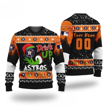 Mlb Grinch Drink Up Houston Astros Custom Ugly Christmas Sweater, MLB Christmas Sweater Moonbestprint