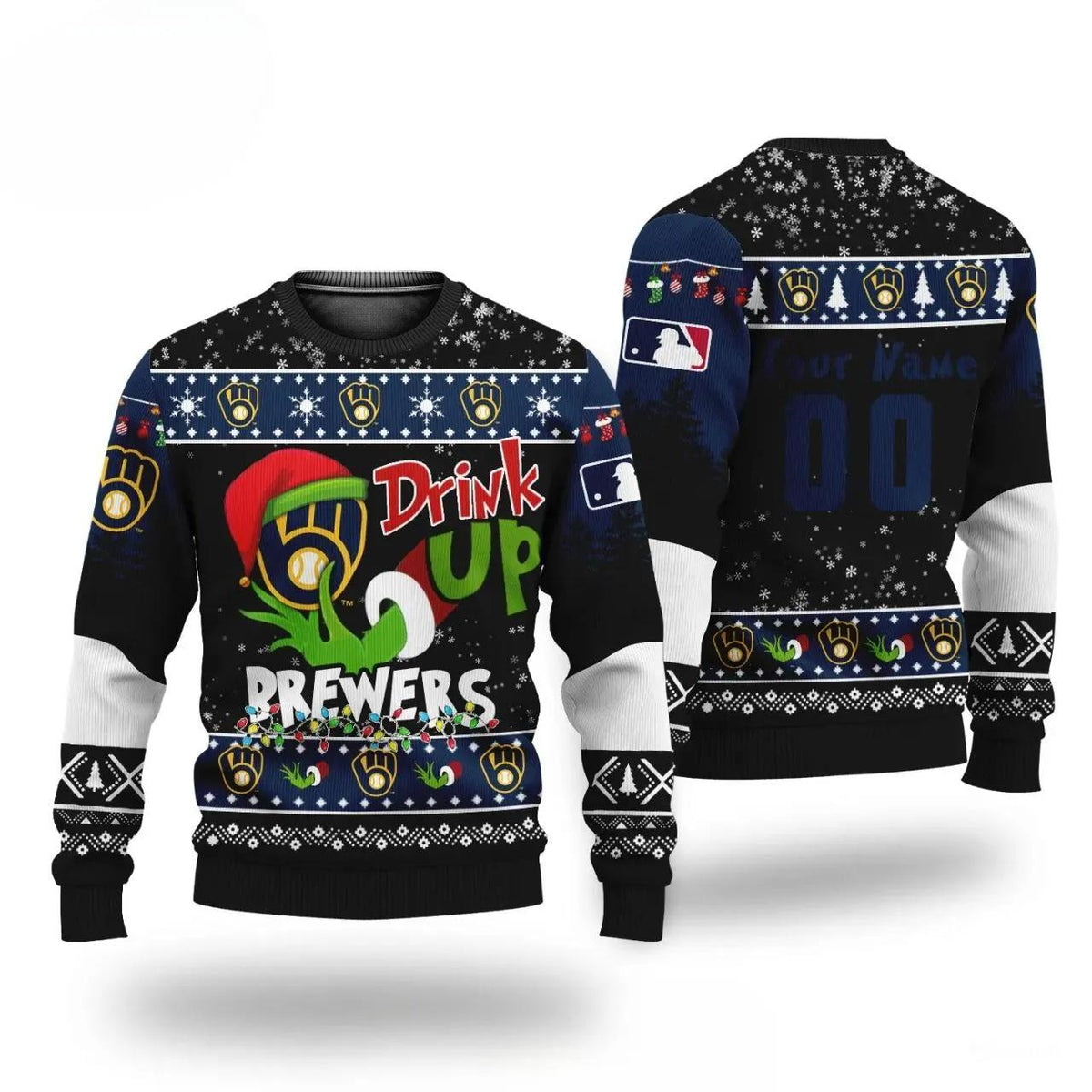 Mlb Grinch Drink Up Milwaukee Brewers Custom Ugly Christmas Sweater, MLB Christmas Sweater Moonbestprint