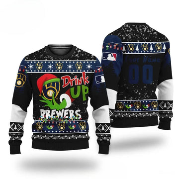 Mlb Grinch Drink Up Milwaukee Brewers Custom Ugly Christmas Sweater, MLB Christmas Sweater Moonbestprint