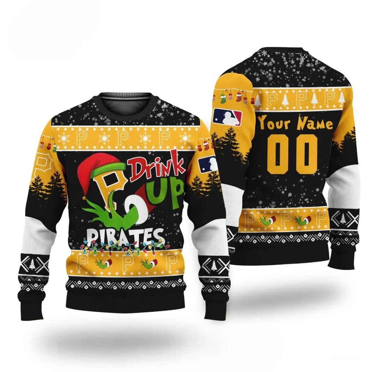 Mlb Grinch Drink Up Pittsburgh Pirates Custom Ugly Christmas Sweater, MLB Christmas Sweater Moonbestprint