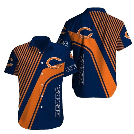 Modern Stripe Chicago Bears Hawaiian Shirt In Blue And Orange - Moonbestprint