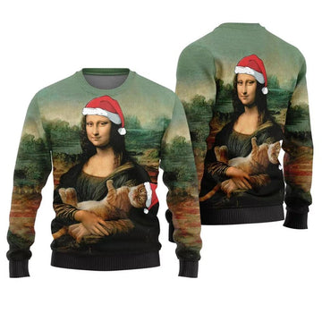 Mona Lisa Cat Christmas Sweater - Moonbestprint