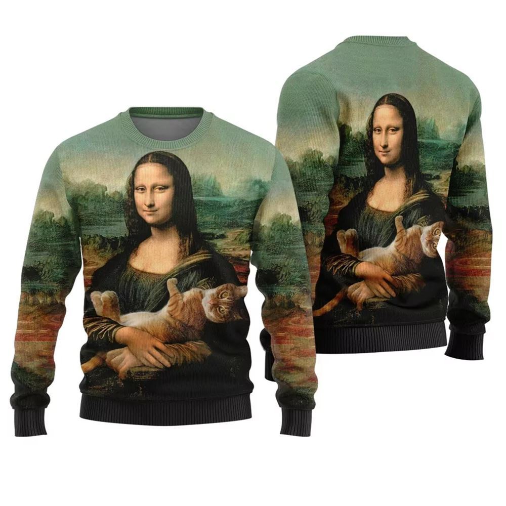 Mona Lisa Cat Ugly Christmas Sweater - Moonbestprint