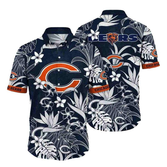 Monochrome Botanic Chicago Bears Hawaiian Shirt - Moonbestprint