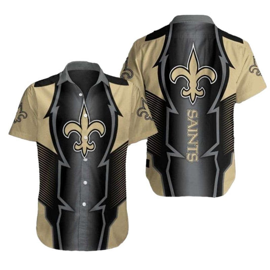 Monochrome Fleur de Brilliance NFL Saints Hawaiian Shirt With Gold Accents - Moonbestprint