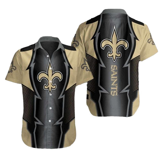 Monochrome Fleur de Brilliance NFL Saints Hawaiian Shirt With Gold Accents - Moonbestprint