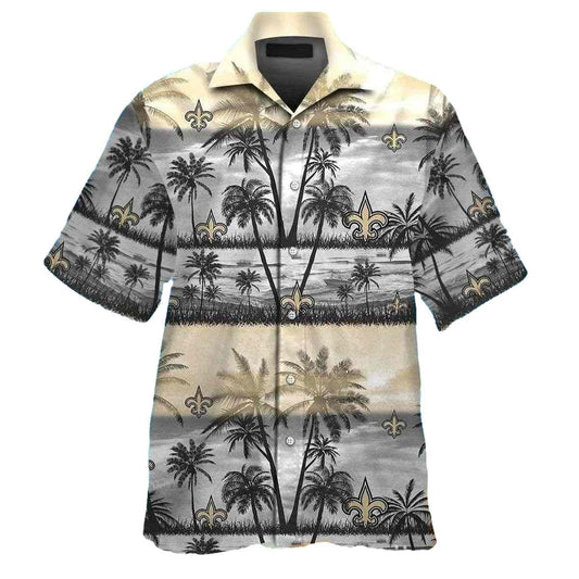 Monochrome Palm Silhouettes NFL Saints Hawaiian Shirt - Moonbestprint
