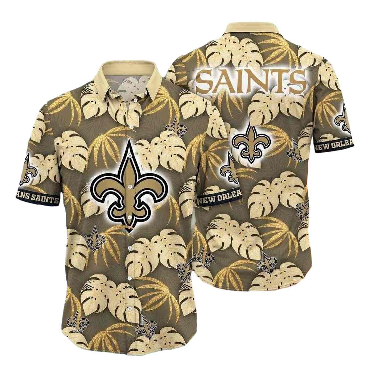 Monstera Leaf Gold New Orleans Saints Hawaiian Shirt - Moonbestprint