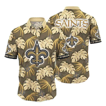 Monstera Leaf Gold New Orleans Saints Hawaiian Shirt - Moonbestprint