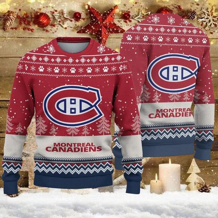 Montreal Canadiens Big Logo Ugly Christmas Sweater, NHL Christmas Sweater Moonbestprint
