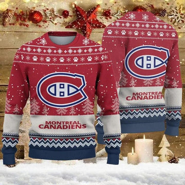 Montreal Canadiens Big Logo Ugly Christmas Sweater, NHL Christmas Sweater Moonbestprint