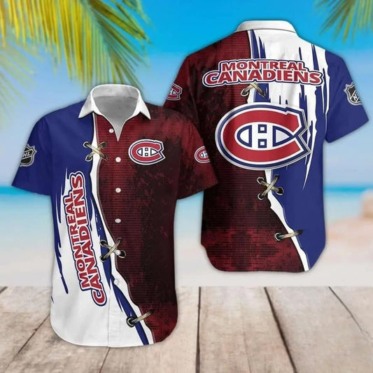 Montreal Canadiens Dark Red And Blue Hawaiian Shirt, NHL Hawaiian Shirt Moonbestprint