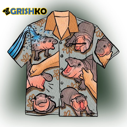 Moo Deng Cute Baby Hippo Hawaiian Shirt - Moonbestprint