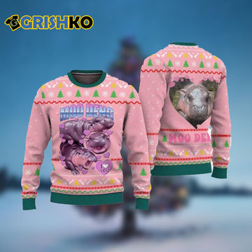 Moo Deng I Love You Ugly Christmas Sweater - Moonbestprint