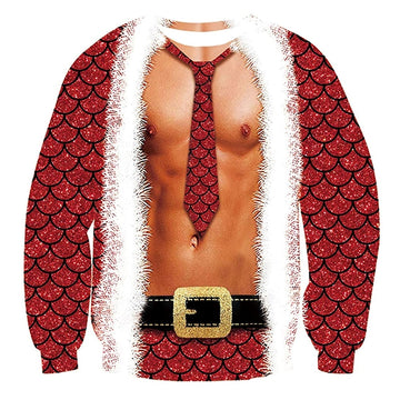 Muscle Mermaid Tie Print Ugly Christmas Sweatshirt - Moonbestprint