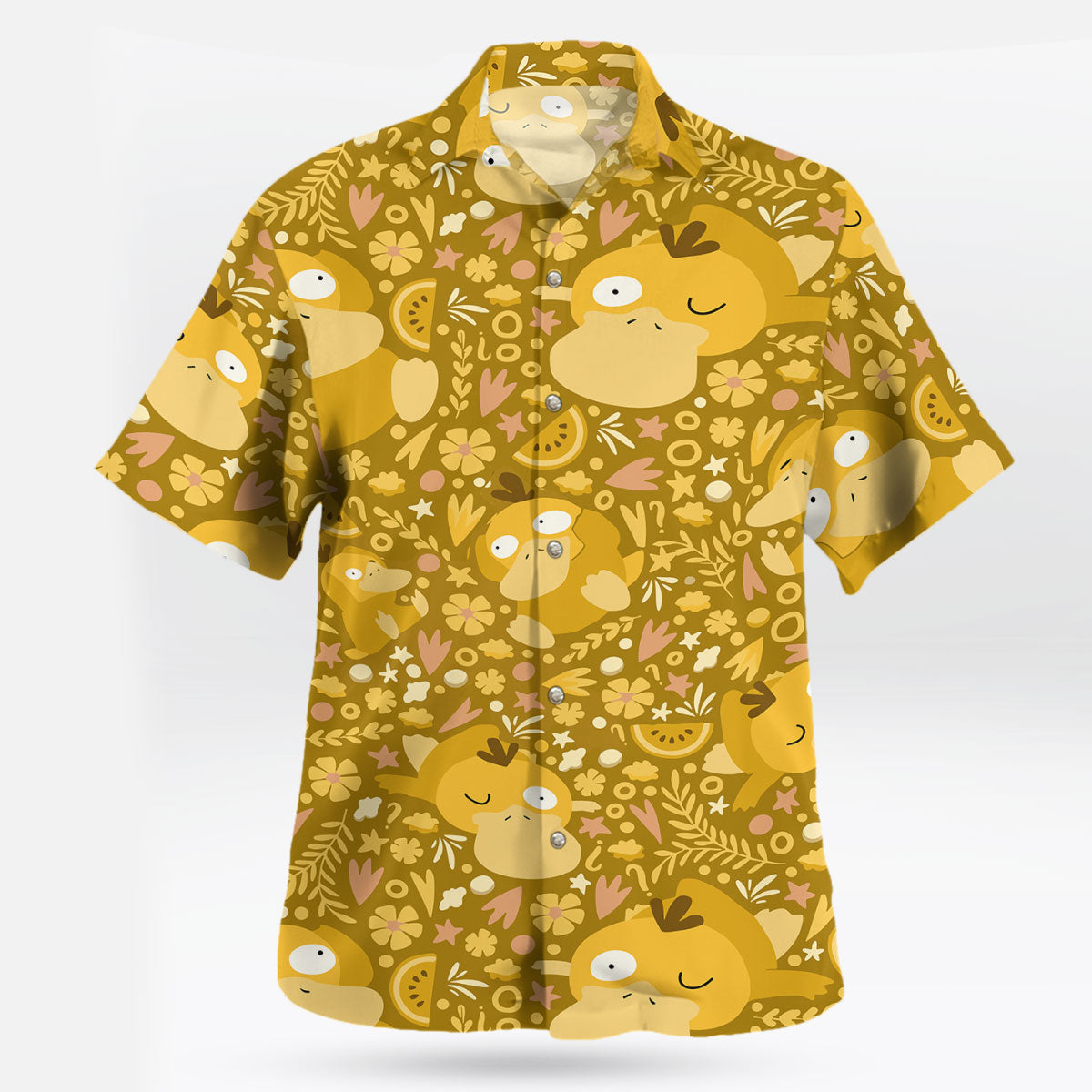 Mustard Yellow Psyduck Floral Pokémon Hawaiian Shirt – Moonbestprint
