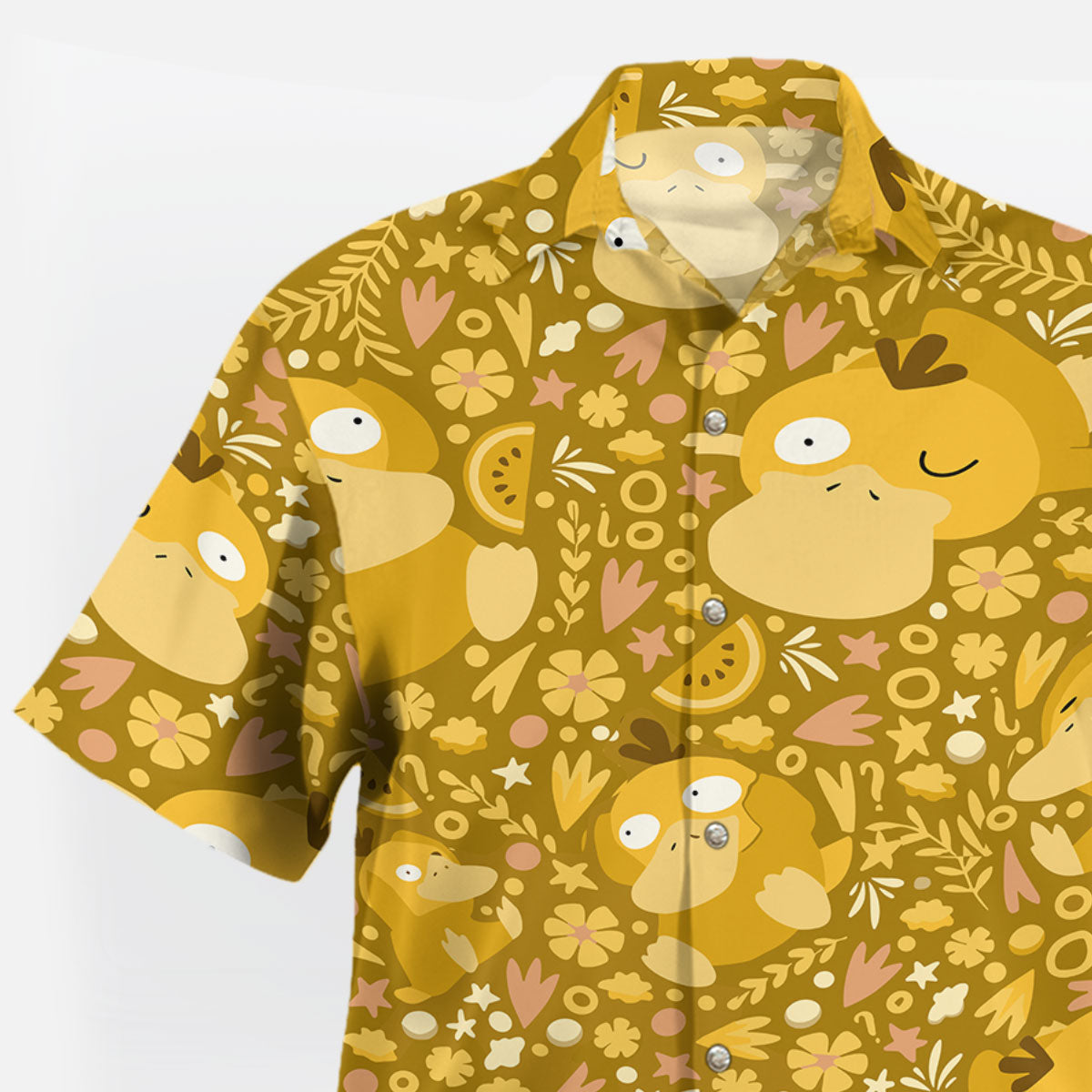 Mustard Yellow Psyduck Floral Pokémon Hawaiian Shirt – Moonbestprint