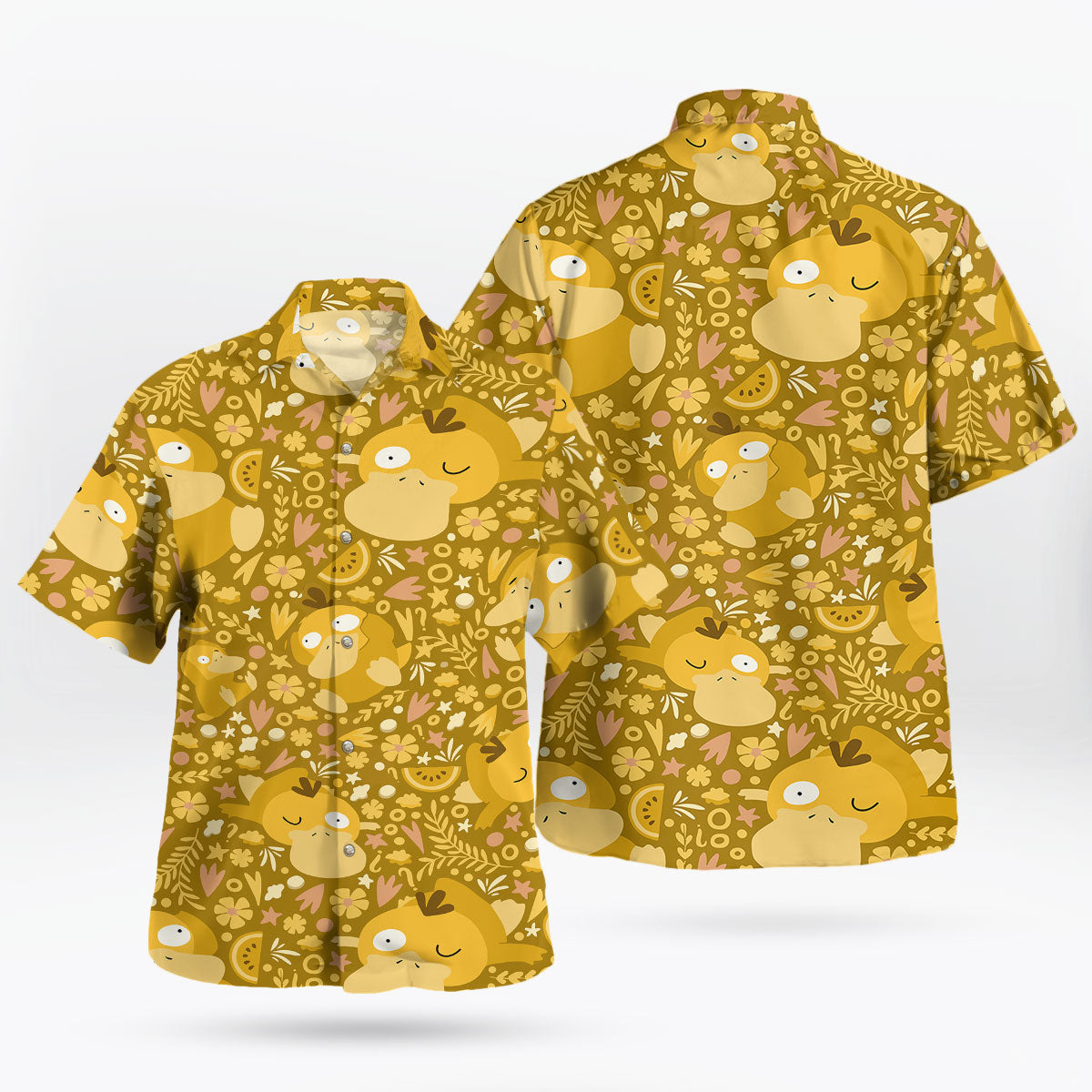 Mustard Yellow Psyduck Floral Pokémon Hawaiian Shirt – Moonbestprint