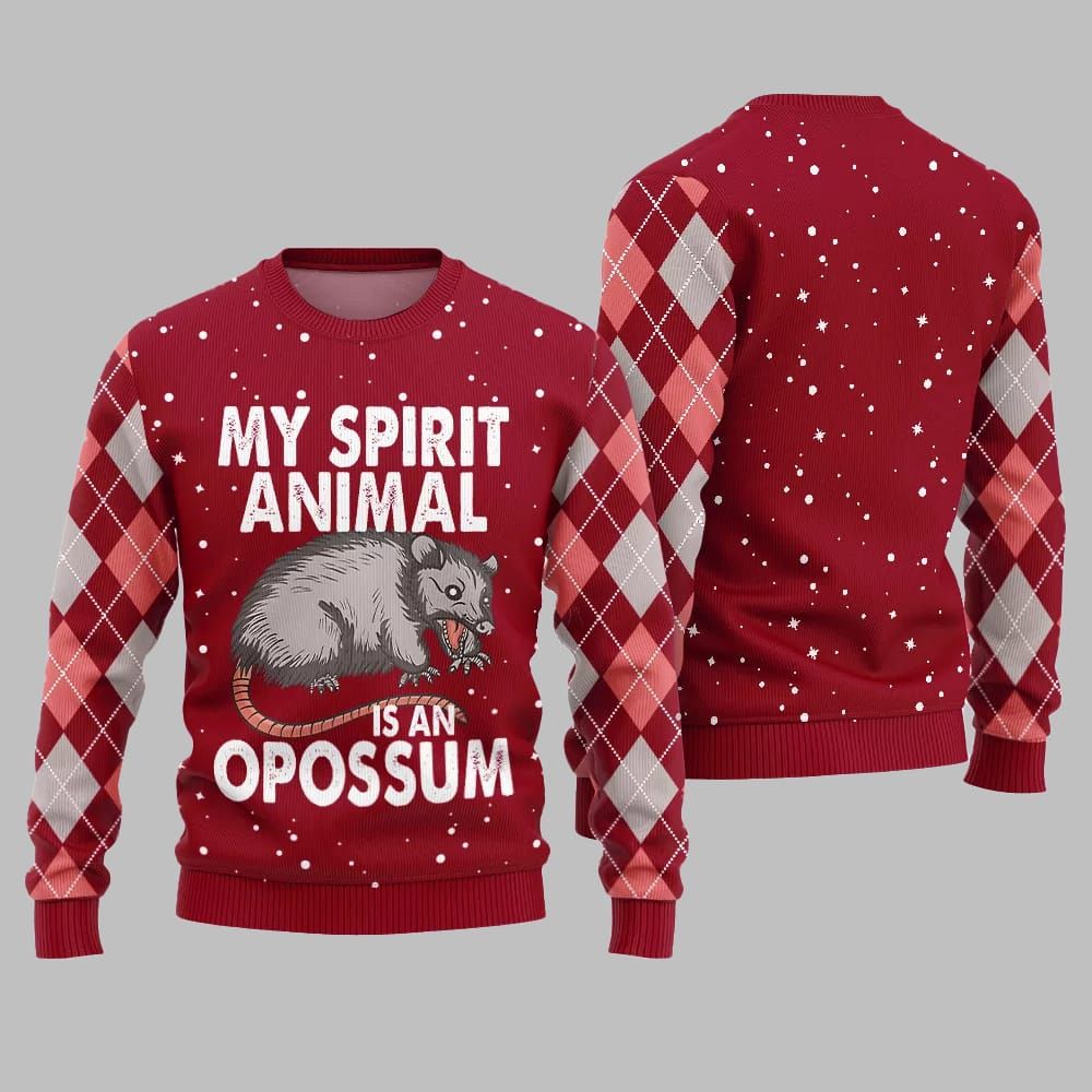 My Spirit Animal Is An Opossum Ugly Sweater Christmas 2026 - Moonbestprint