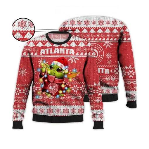 NBA Atlanta Hawks Baby Yoda Ugly Christmas Sweater, NBA Chritsmas Sweater Moonbestprint