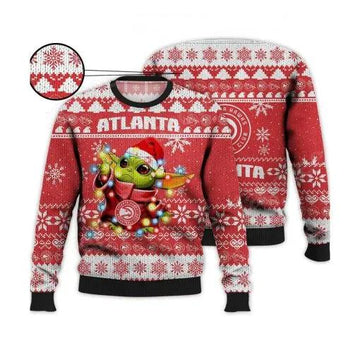 NBA Atlanta Hawks Baby Yoda Ugly Christmas Sweater, NBA Chritsmas Sweater Moonbestprint