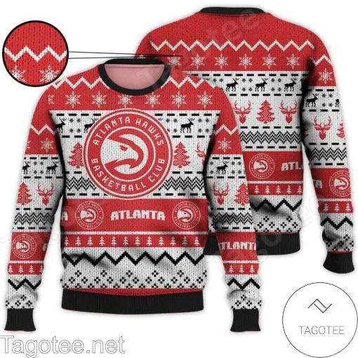 NBA Atlanta Hawks Red White Ugly Christmas Sweater, NBA Chritsmas Sweater Moonbestprint