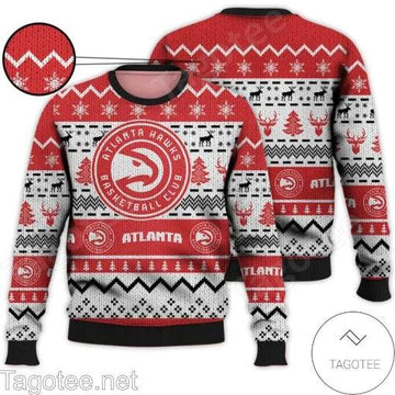 NBA Atlanta Hawks Red White Ugly Christmas Sweater, NBA Chritsmas Sweater Moonbestprint