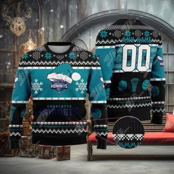 NBA Charlotte Hornets Custom Name Number Ugly Christmas Sweater, NBA Chritsmas Sweater Moonbestprint