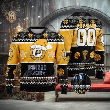 NBA Indiana Pacers Custom Name Number Ugly Christmas Sweater, NBA Chritsmas Sweater Moonbestprint