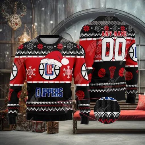 NBA Los Angeles Clippers Custom Name Number Ugly Christmas Sweater, NBA Chritsmas Sweater Moonbestprint