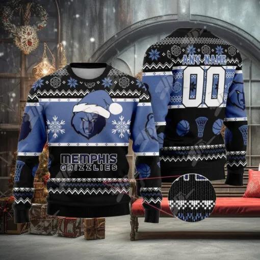 NBA Memphis Grizzlies Custom Name Number Ugly Christmas Sweater, NBA Chritsmas Sweater Moonbestprint